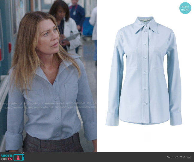 Stella McCartney Covered Button Wool Shirt worn by Meredith Grey (Ellen Pompeo) on Greys Anatomy