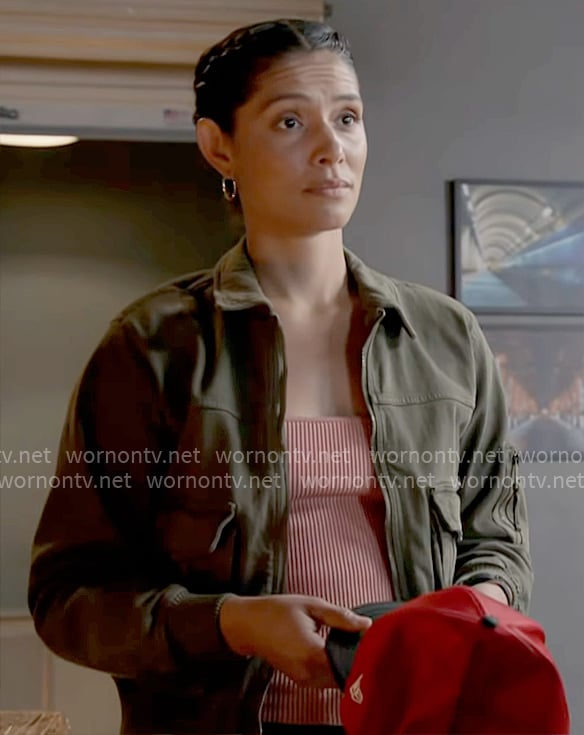 Stella’s green cargo bomber jacket on Chicago Fire