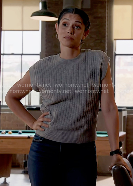Stella’s grey sweater vest on Chicago Fire