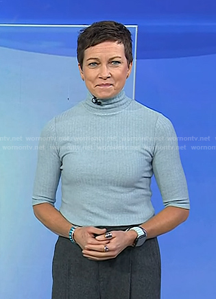 Stephanie’s blue ribbed turtleneck sweater on Today