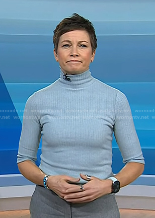 Stephanie’s blue ribbed turtleneck sweater on Today