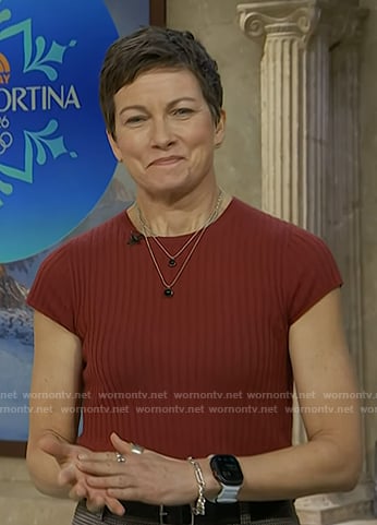 Stephanie’s red ribbed tee on Today