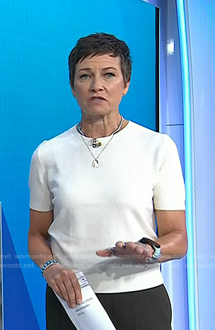 Stephanie’s white short sleeve sweater on Today