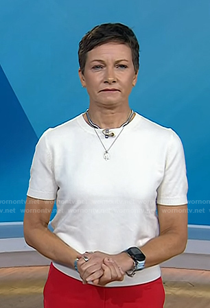 Stephanie’s white short sleeve sweater on Today
