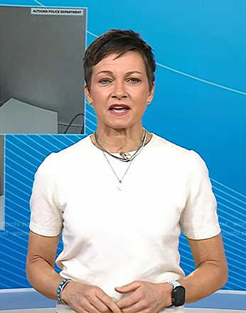 Stephanie’s white short sleeve sweater on Today