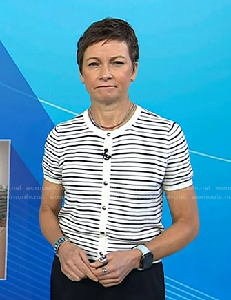Stephanie’s white striped short sleeve cardigan on Today