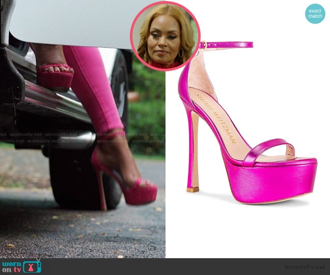 Stuart Weitzman Nudistcurve Hollywood Sandal worn by Gizelle Bryant on The Real Housewives of Potomac