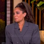 Sunny’s gray crystal embellished blazer dress on The View