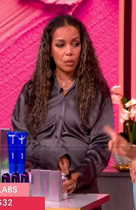 Sunny’s gray satin shirtdress on The View