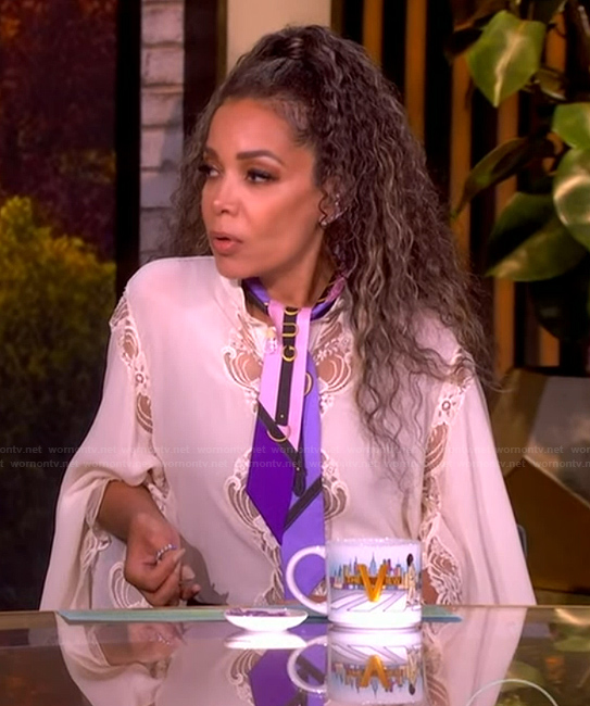 Sunny’s white lace inset blouse on The View