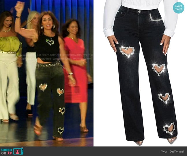 TACSTRUN Rhinestone Hollow Wide Leg Straight Jeans worn by Terri Alani on The Golden Bachelor