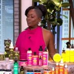 Taliah Waajid’s pink one shoulder drape dress on The View