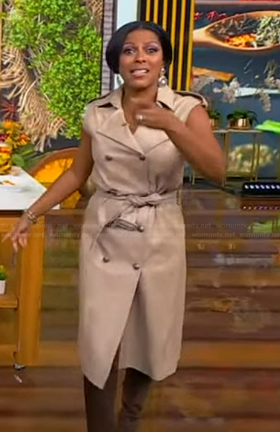 Tamron’s belted trench dress on Tamron Hall Show