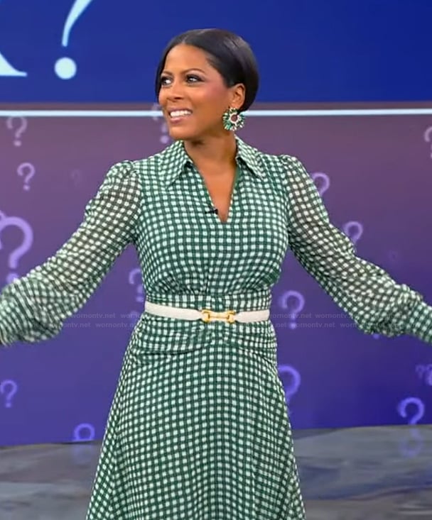 Tamron’s green gingham check dress on Tamron Hall Show