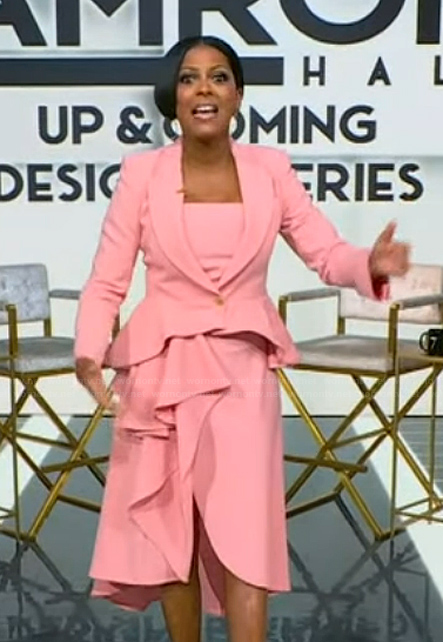 Tamron’s pink ruffle dress on Tamron Hall Show