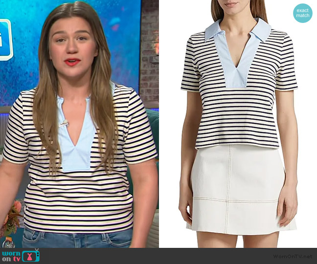 Tanya Taylor Melanie Striped Stretch Cotton Top worn by Kelly Clarkson on The Kelly Clarkson Show