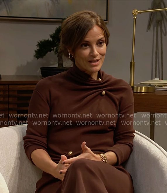 Taylor’s brown gathered detail dress on The Bold and the Beautiful