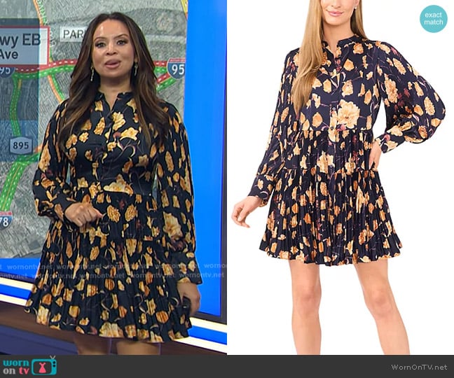 Ted Baker Floral Print Pleated Shirtdress in Baritone Blue worn by Adelle Caballero on Today