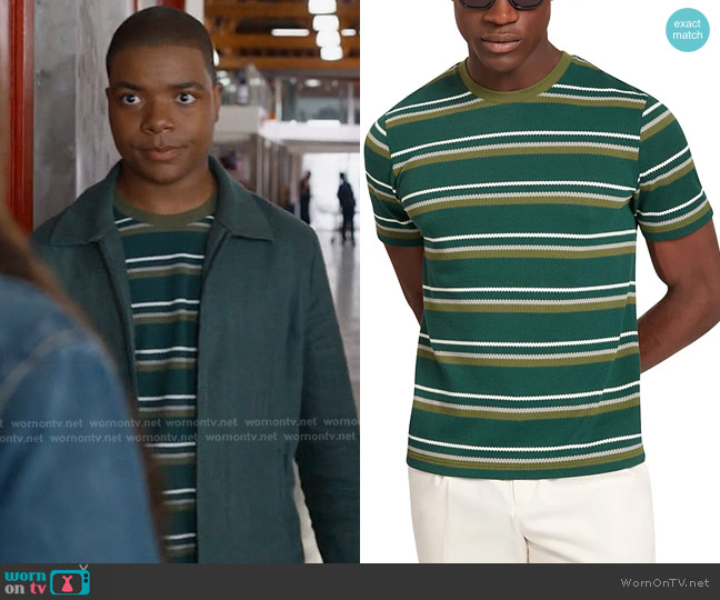 Ted Baker Gorano Striped Textured Tee in Green worn by Harry Grant (Elijah M. Cooper) on 9-1-1