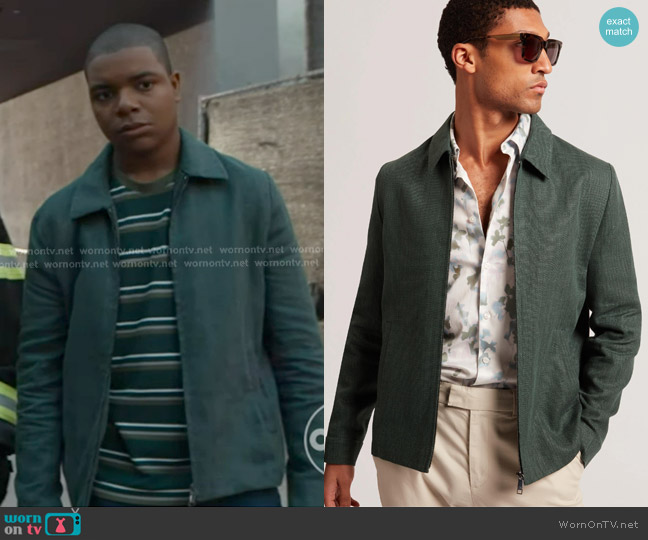 Ted Baker Kumarh Linen Blend Zip Up Harrington Jacket worn by Harry Grant (Elijah M. Cooper) on 9-1-1