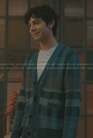 Teddy’s blue plaid cardigan on Elsbeth