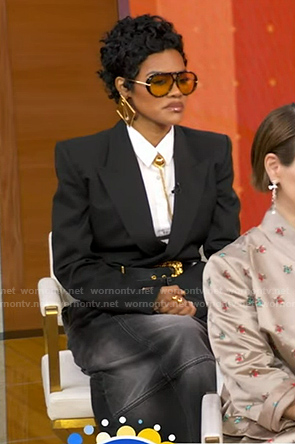 Teyana Taylor’s black denim skirt on Good Morning America