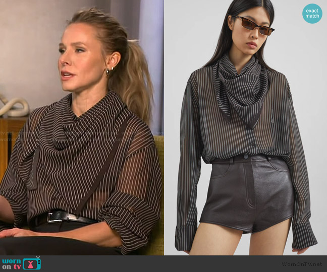 The Frankie Shop Peri Striped Shirt worn by Kristen Bell on Access Hollywood