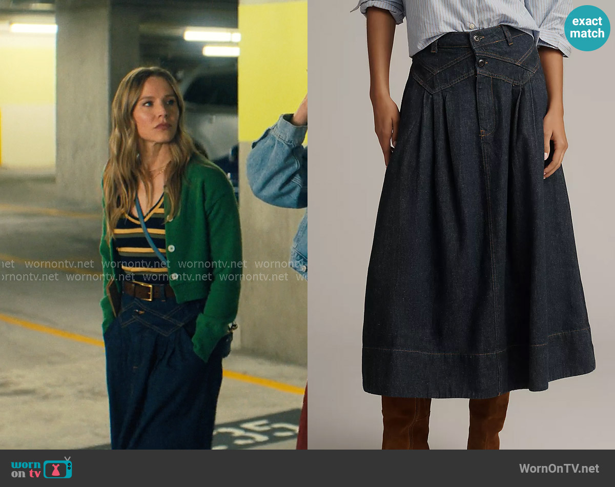 The Great Field Denim Midi Skirt worn by Joanne (Kristen Bell) on Nobody Wants This