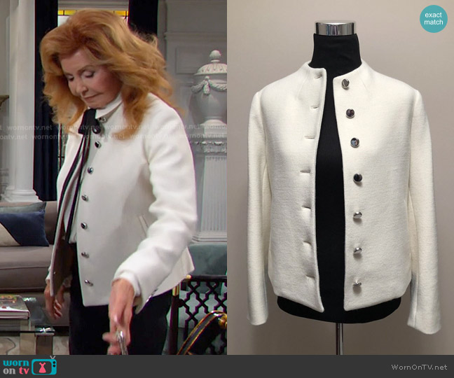 Theory Button Front Cutaway Jacket in Ivory worn by Maggie Horton (Suzanne Rogers) on Days of our Lives