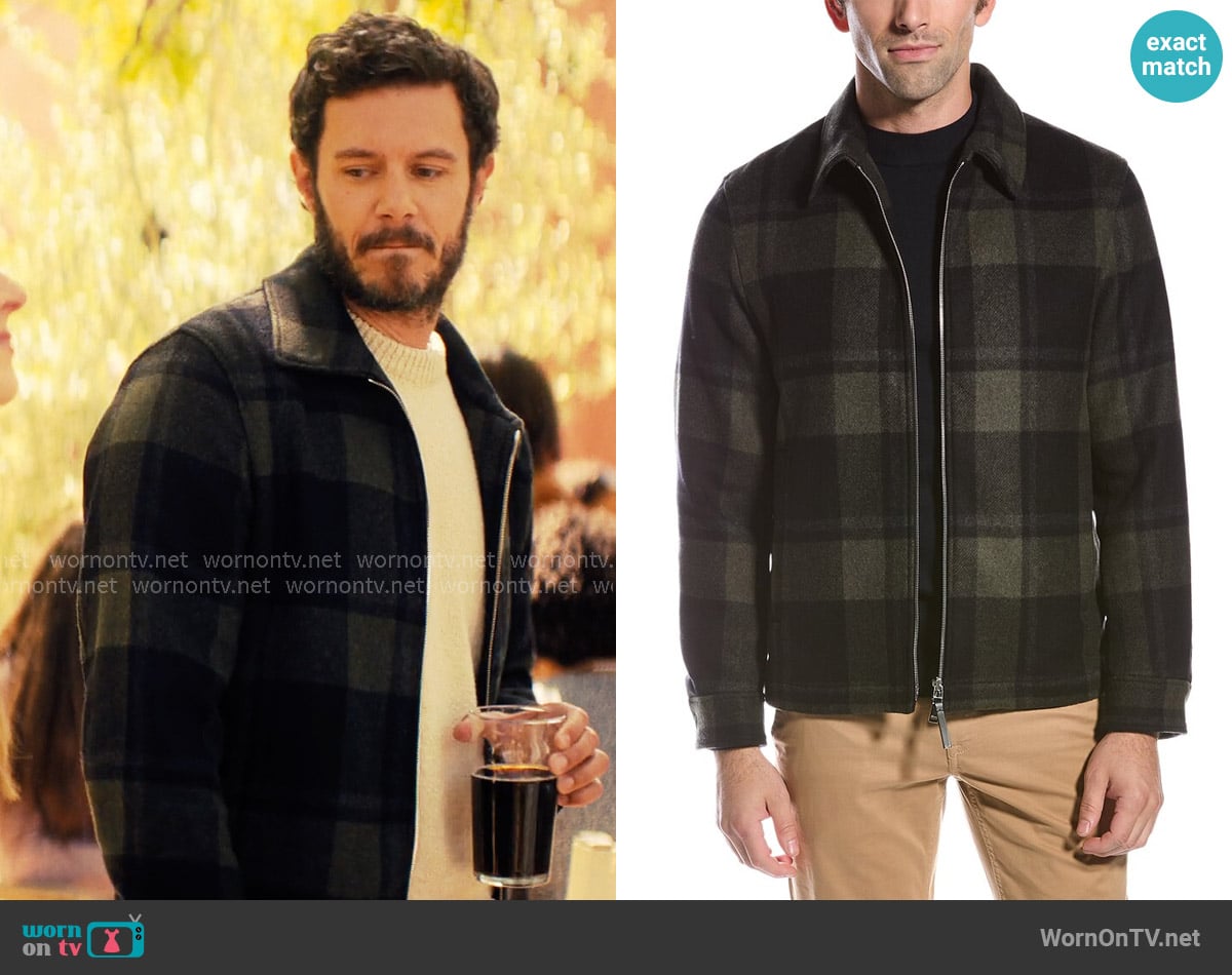 Theory Wyatt Jacket in Black / Olive Branch worn by Noah (Adam Brody) on Nobody Wants This