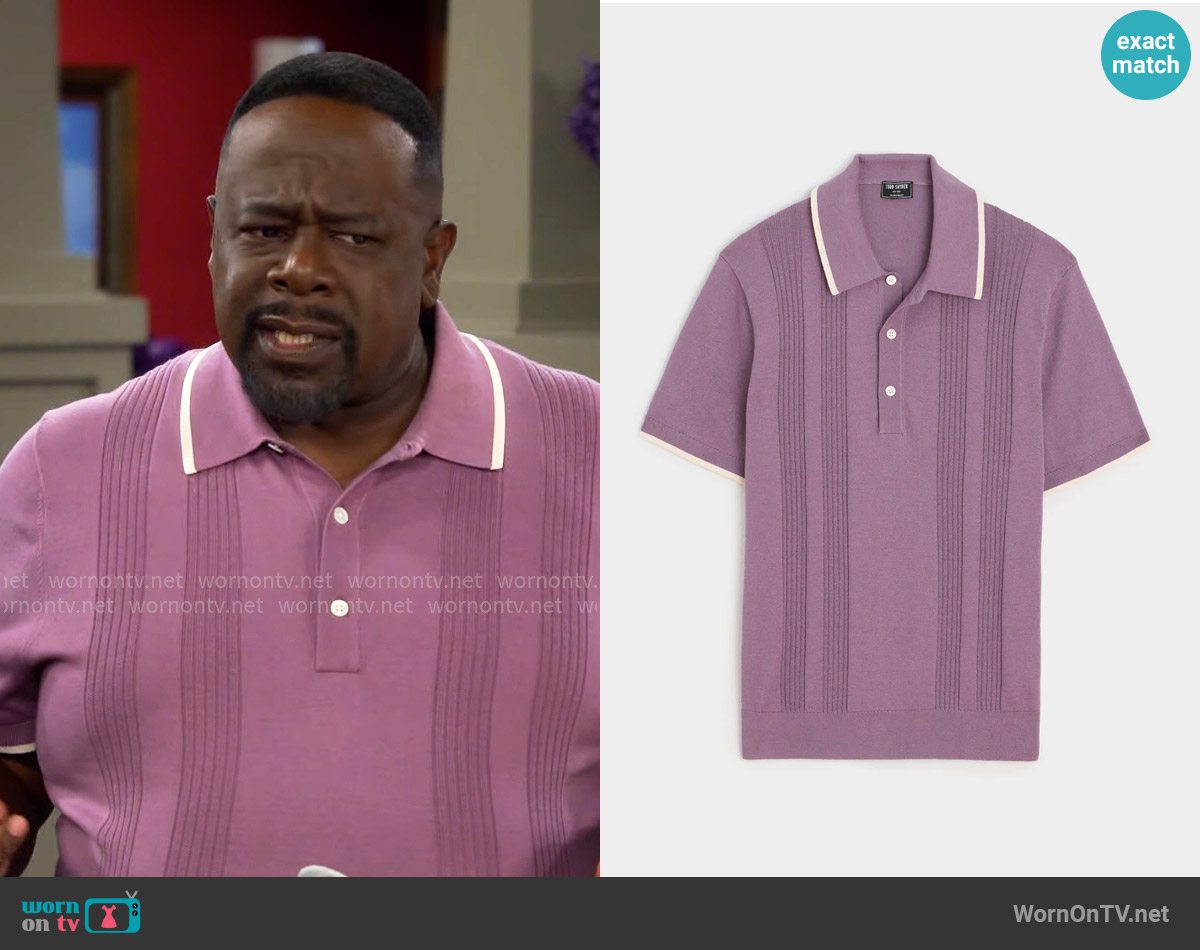 Todd Snyder Silk-Cotton Tipped Sweater Polo in Smoked Mauve worn by Calvin (Cedric The Entertainer) on The Neighborhood