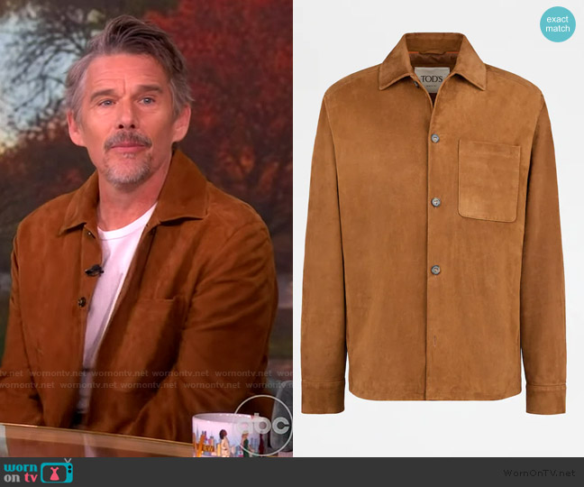Tod's Shirt Jacket in Pashmy Suede worn by Ethan Hawke on The View