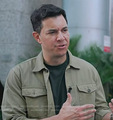 Tom Llamas’s green stripe shirt jacket on Today