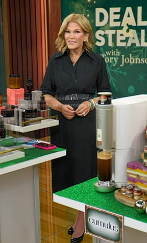 Tory’s black belted denim dress on Good Morning America