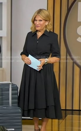 Tory’s black layered short sleeve dress on Good Morning America