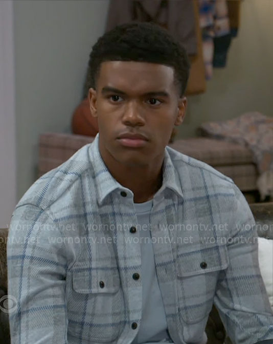 Tyrell’s light blue plaid shirt on Beyond the Gates