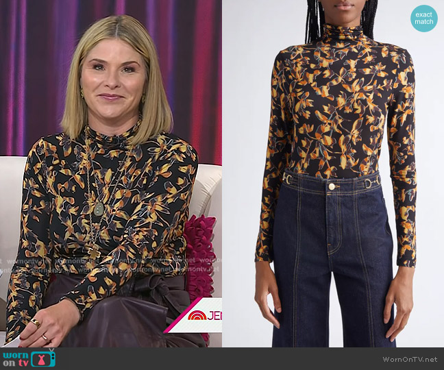 Ulla Johnson Aurelia Funnel Neck Jersey Top in Solaris worn by Jenna Bush Hager on Today