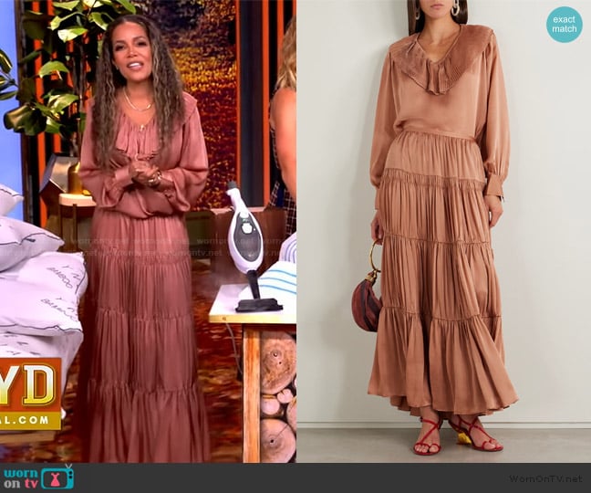 Ulla Johnson Liese pleated silk satin blouse worn by Sunny Hostin on The View