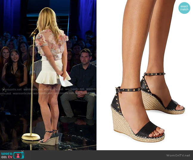 Valentino Garavani Double Rockstud Grainy Calfskin Wedges worn by Nicolle Kate  on The Golden Bachelor