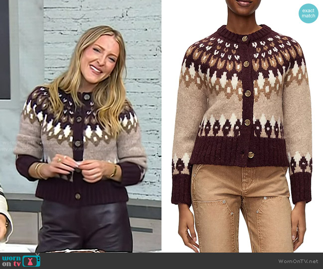 Veronica Beard Christina Fair Isle Cardigan in Raisin Multi worn by Sarah Fennel on Today