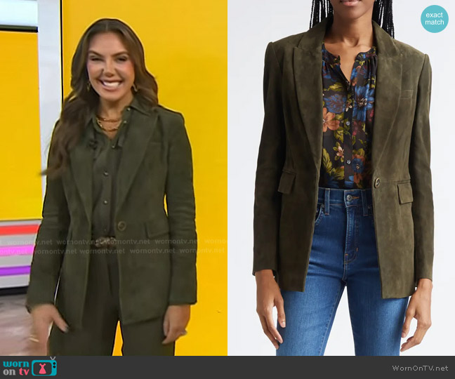 Veronica Beard Duane Suede Dickey Jacket in Cypress worn by Kendra Scott on Today