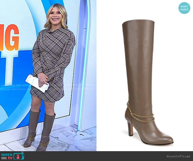 Veronica Beard Tarian Knee High Boot in Bark worn by Jenna Bush Hager on Today