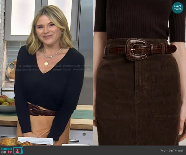 Veronica Beard s Elsy Leather-Buckle Belt in Chestnut worn by Jenna Bush Hager on Today