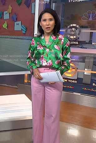 Vicky’s green rose print blouse and pink pants on NBC News Daily