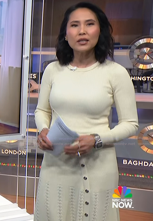 Vicky’s white button detail dress on NBC News Daily