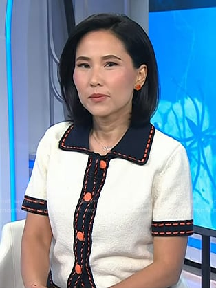 Vicky’s white contrast trim short sleeve top on Today