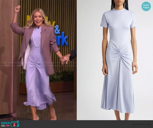 Victoria Beckham Gathered Detail T-Shirt Midi Dress worn by Kelly Ripa on Live with Kelly and Mark
