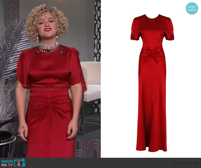 Victoria Beckham Gathered-front short-sleeve dress worn by Kelly Clarkson on The Kelly Clarkson Show