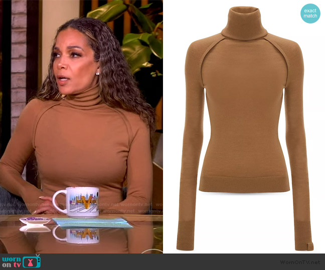 Victoria Beckham High Neck Top in Camel worn by Sunny Hostin on The View