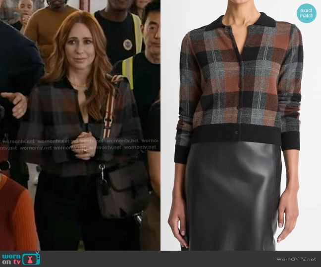 Vince Check Plaid Cashmere Cardigan worn by Maddie Kendall (Jennifer Love Hewitt) on 9-1-1